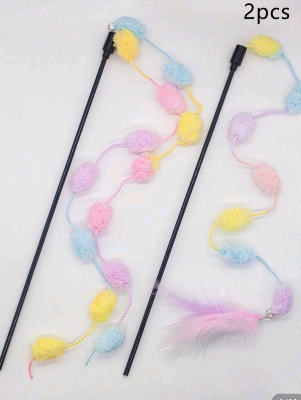 Pastel Pom Pom Cat Teaser Wand Toy - Set Of 2